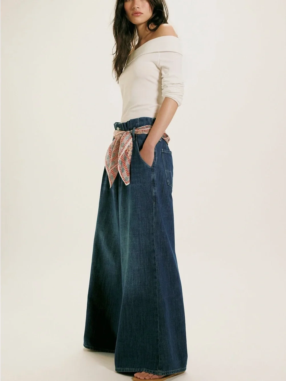 Free People Dark Blue Wide Leg High-Rise Jeans